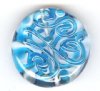 1 30x8mm Crystal with Aqua Squiggle Lampwork Disk